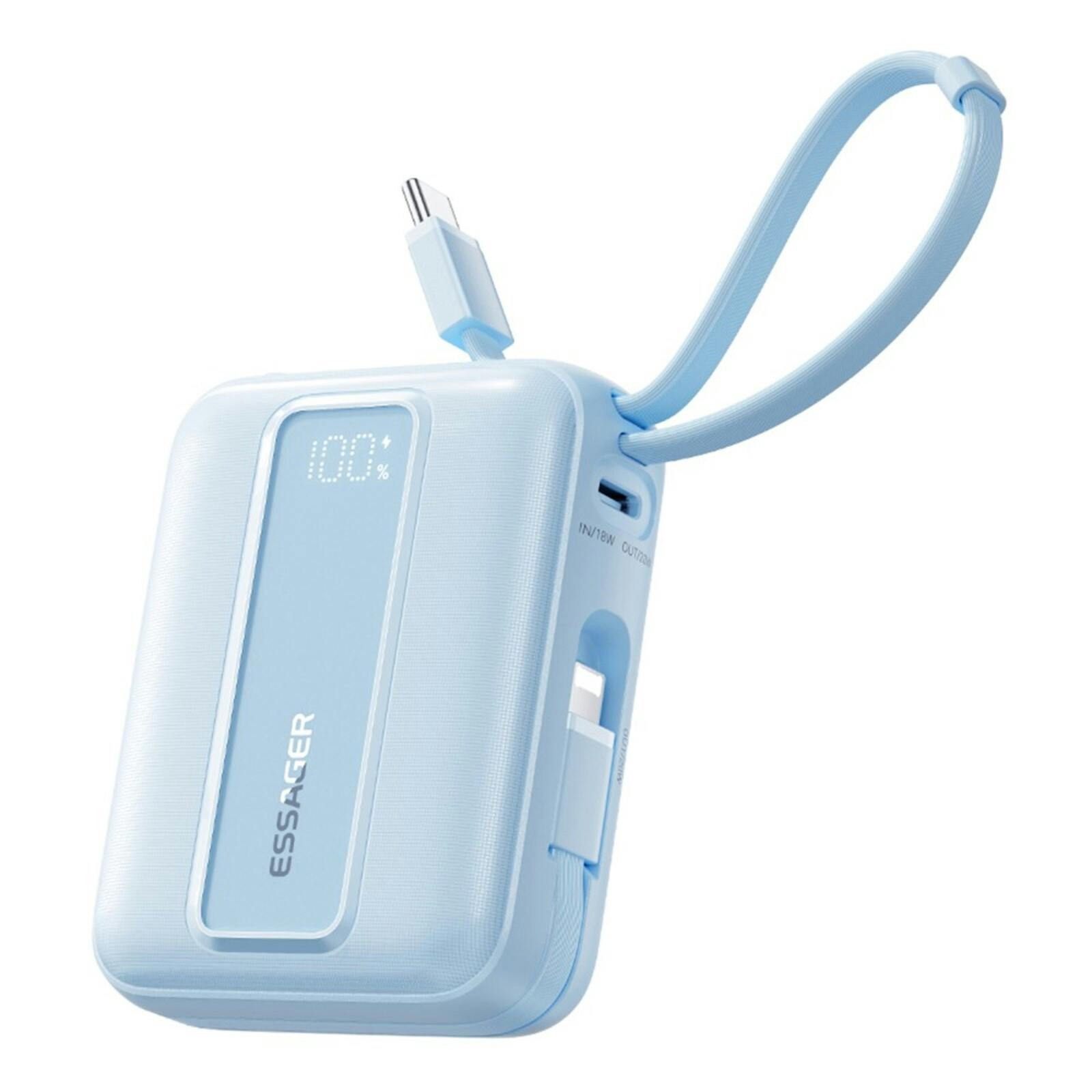Essager Quick Charge Compact Powerbank met Kabels Blauw 10.000 mAh