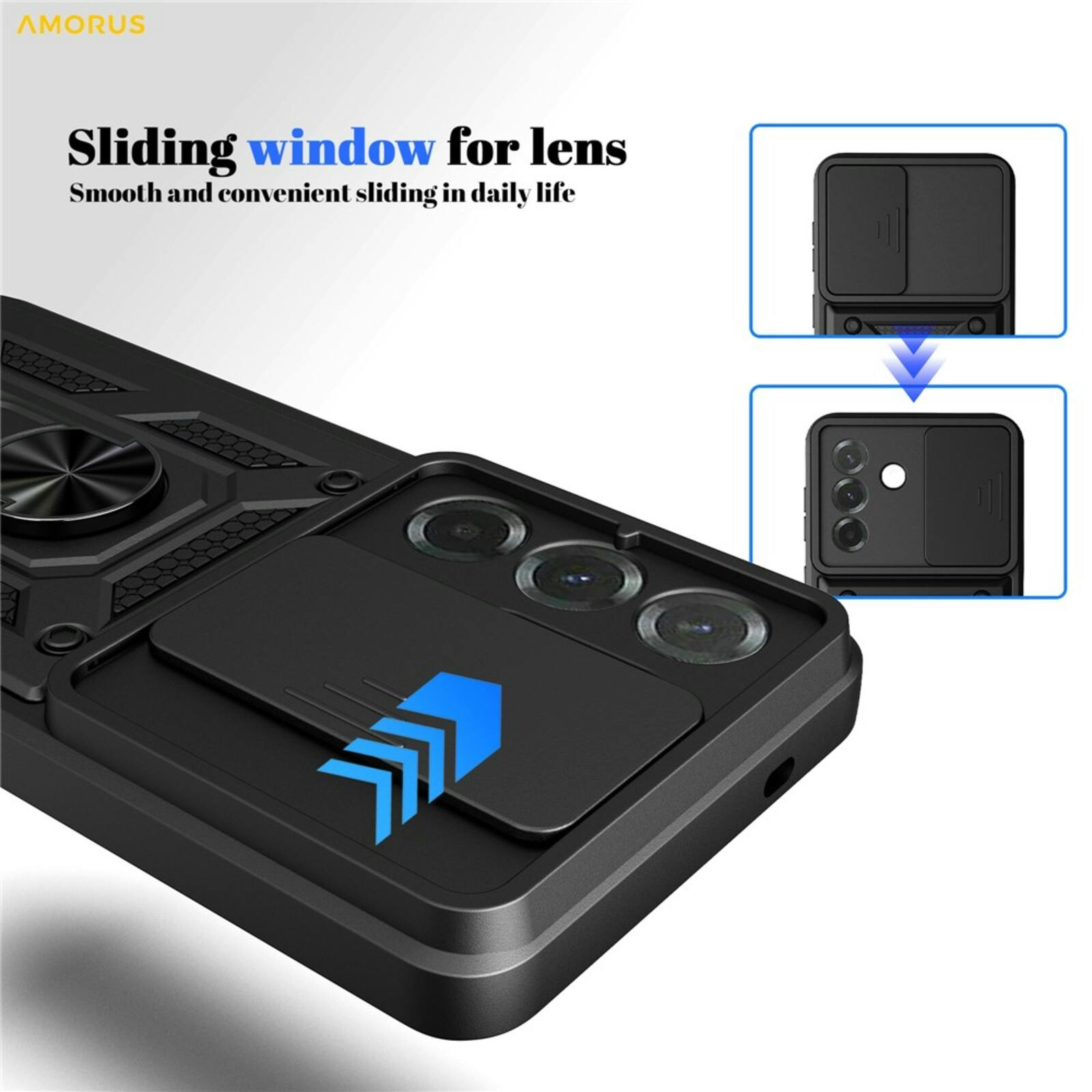 Amorus Samsung Galaxy A27 Shield Case met Camera-slider Zwart