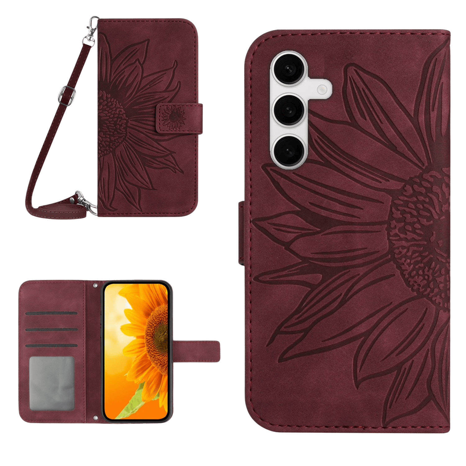 Mocaa Samsung Galaxy S25 FE Sunflower Bookcase met Koord Rood