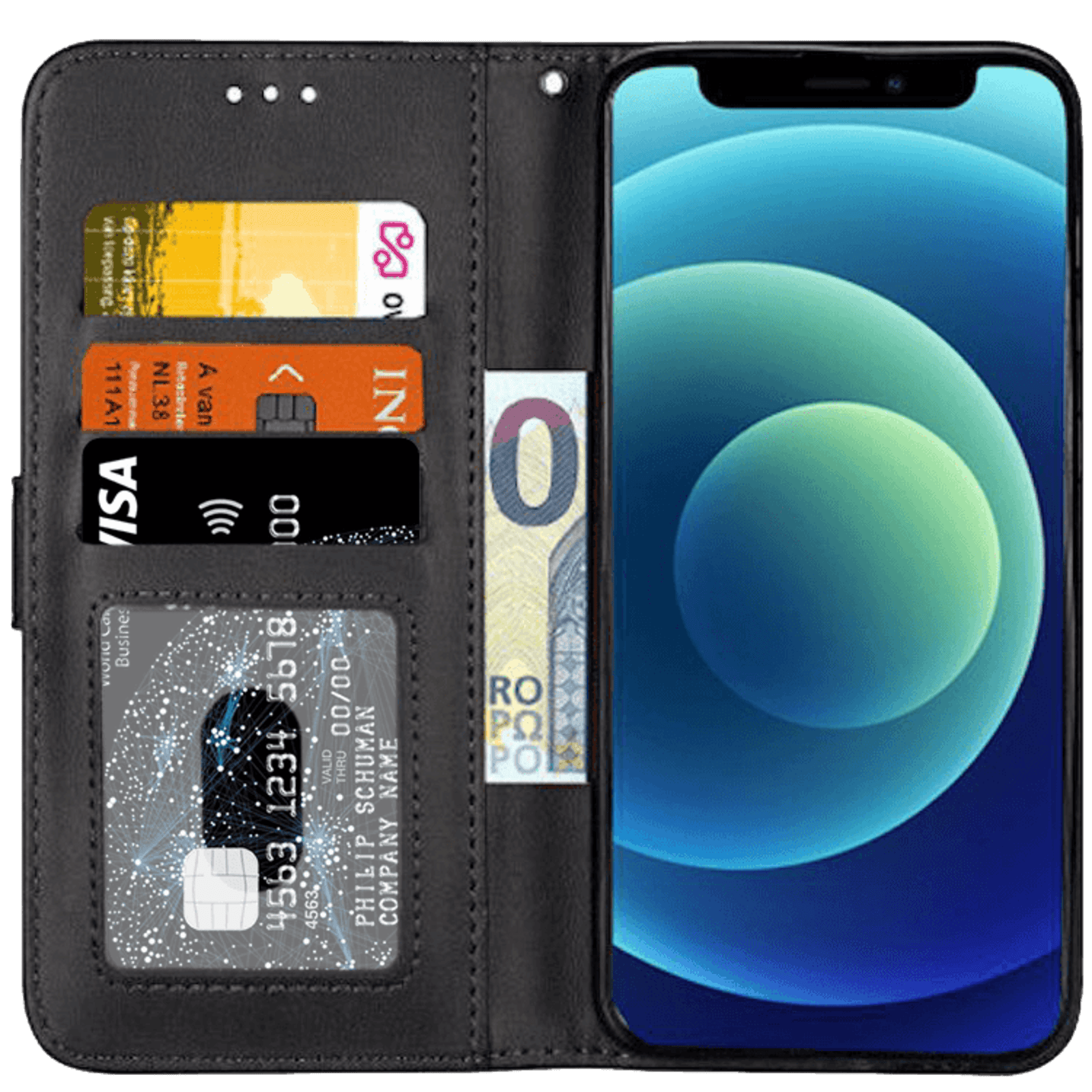 CaseBody iPhone 12 (Pro) Zipper Portemonnee Hoesje Zwart