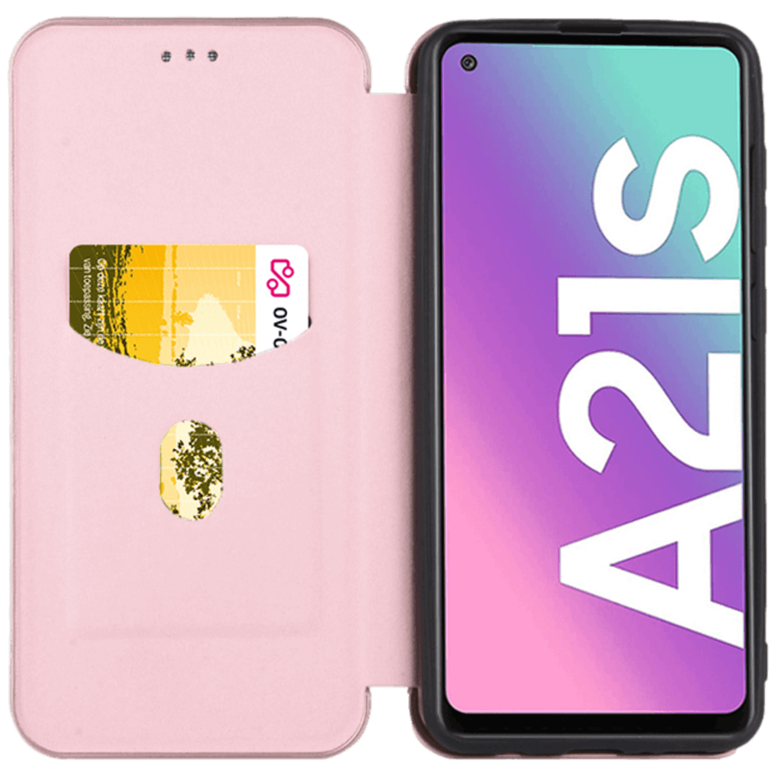 Comfycase Samsung Galaxy A21s Carbon Shell Flip Case Hoesje Roségoud