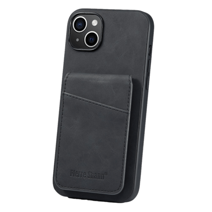 Fierre Shann iPhone 14 Slim Wallet Case Zwart
