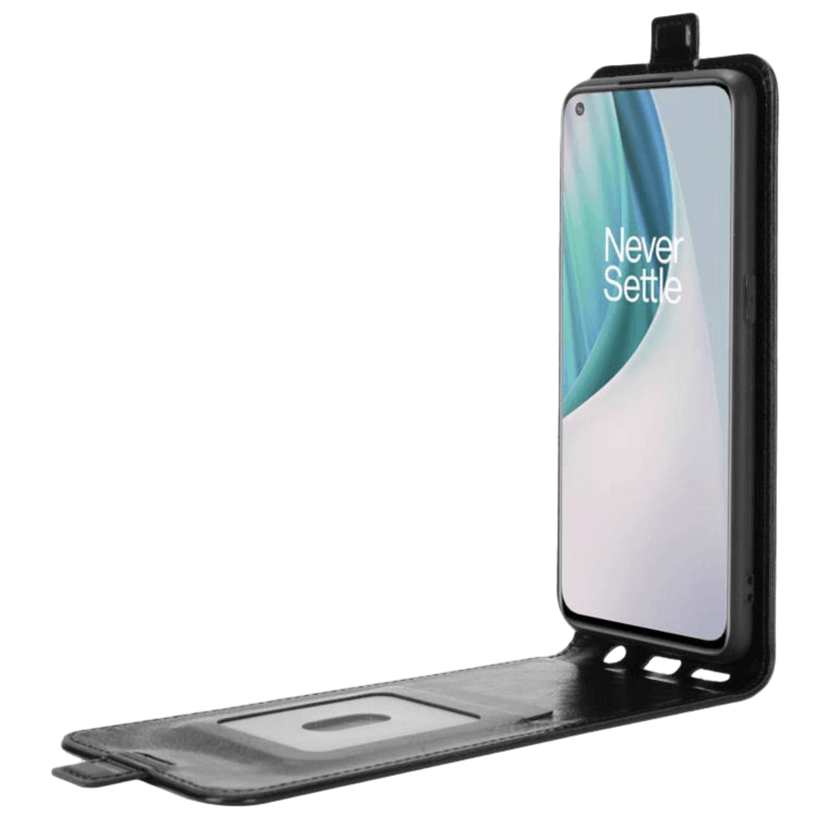Comfycase OnePlus Nord N10 Verticale Flip Cover met Pasruimte Zwart