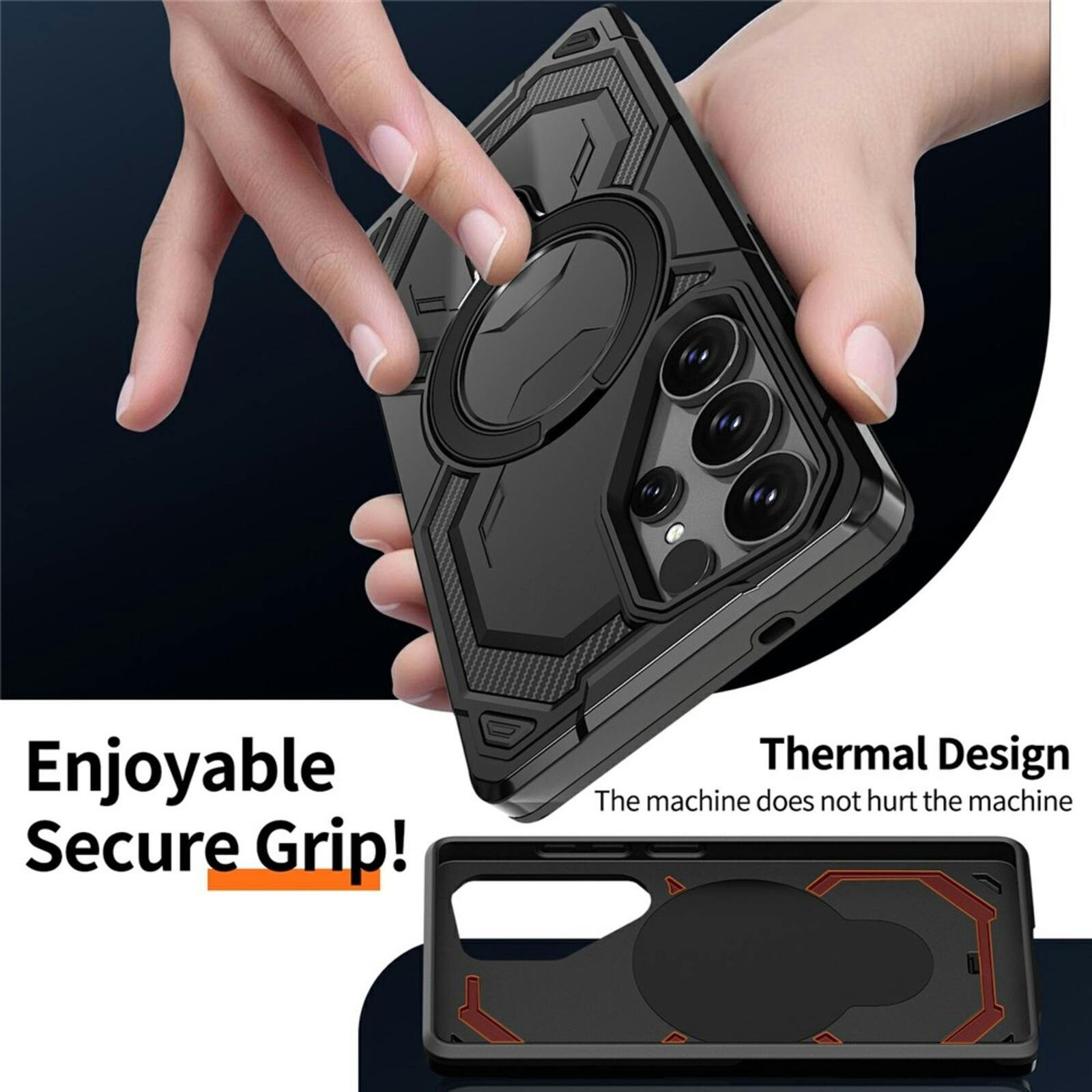 CaseBody Samsung Galaxy S26 Ultra Magnetic Kickstand Ring Hoesje Zwart