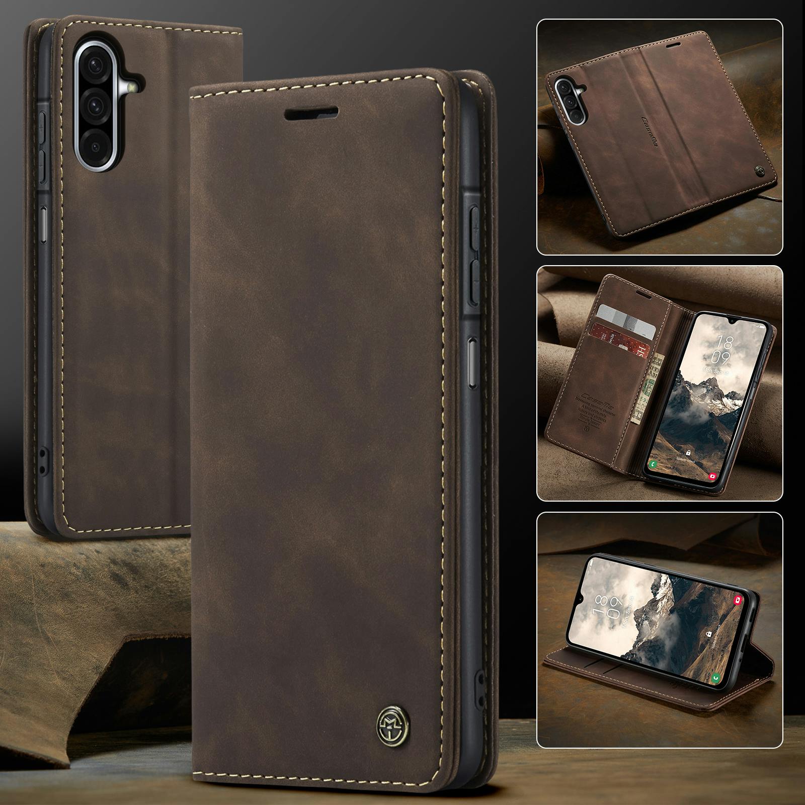 Caseme Samsung Galaxy A57 Business Bookcase Hoesje Bruin