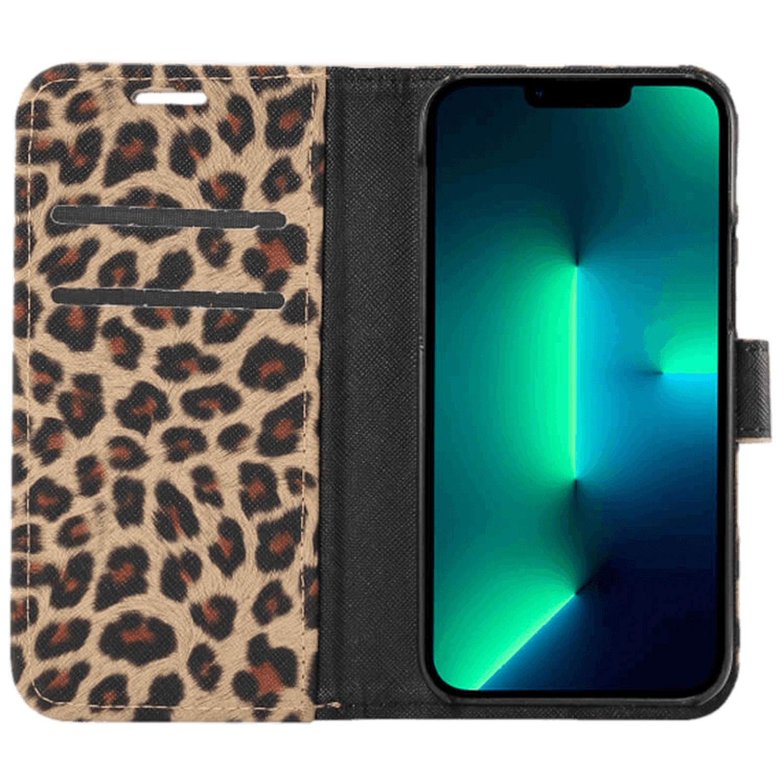 Vili iPhone 13 Pro Luipaardprint Bookcase Hoesje Bruin