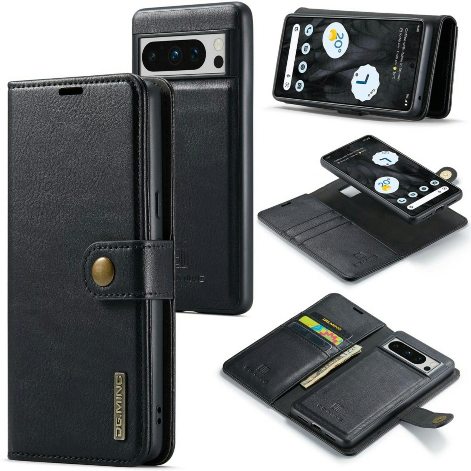 DG.MING Google Pixel 8 Pro Lederen 2-in-1 Wallet Hoesje Zwart