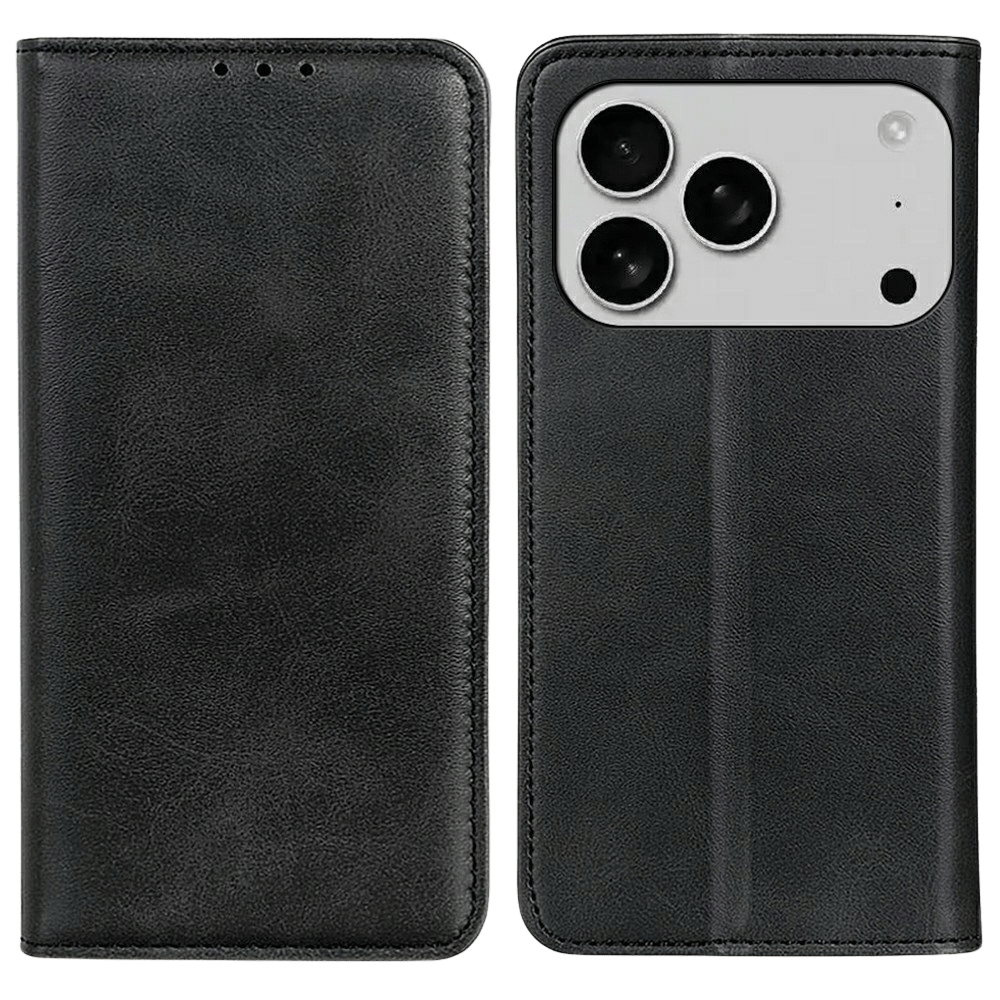 CaseBody Apple iPhone 17 Pro Real Leather Wallet Hoesje Zwart